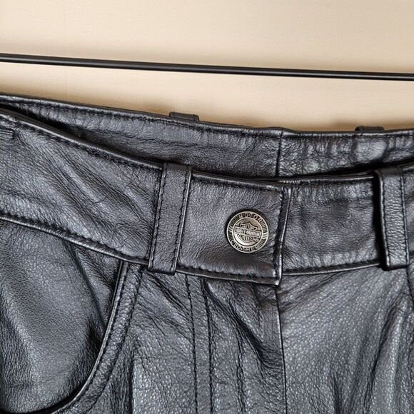 Harley Davidson Vintage 90s Leather Textile Pants High Rise Black Size 2 38/10 - Picture 7 of 16